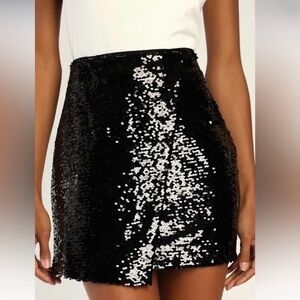 Lulu's Black Sequin Mini Skirt